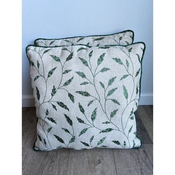 Set of 2 Embroidered Vine Plant Leaf Satin Throw Pillows - Picture 2 of 5